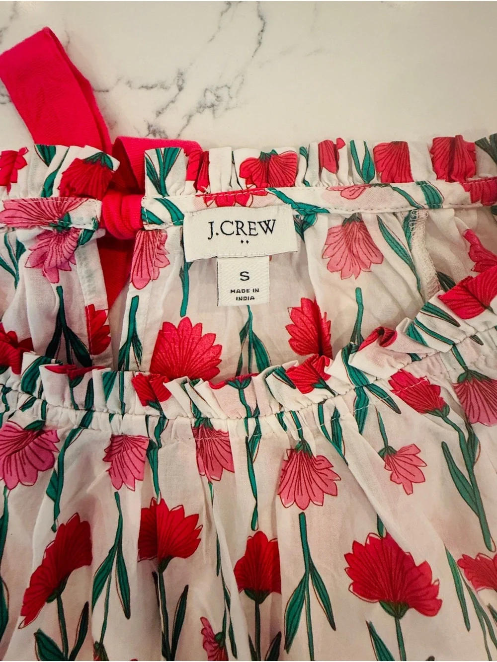 J. Crew White Blouse with Pink & Red Floral Print size S